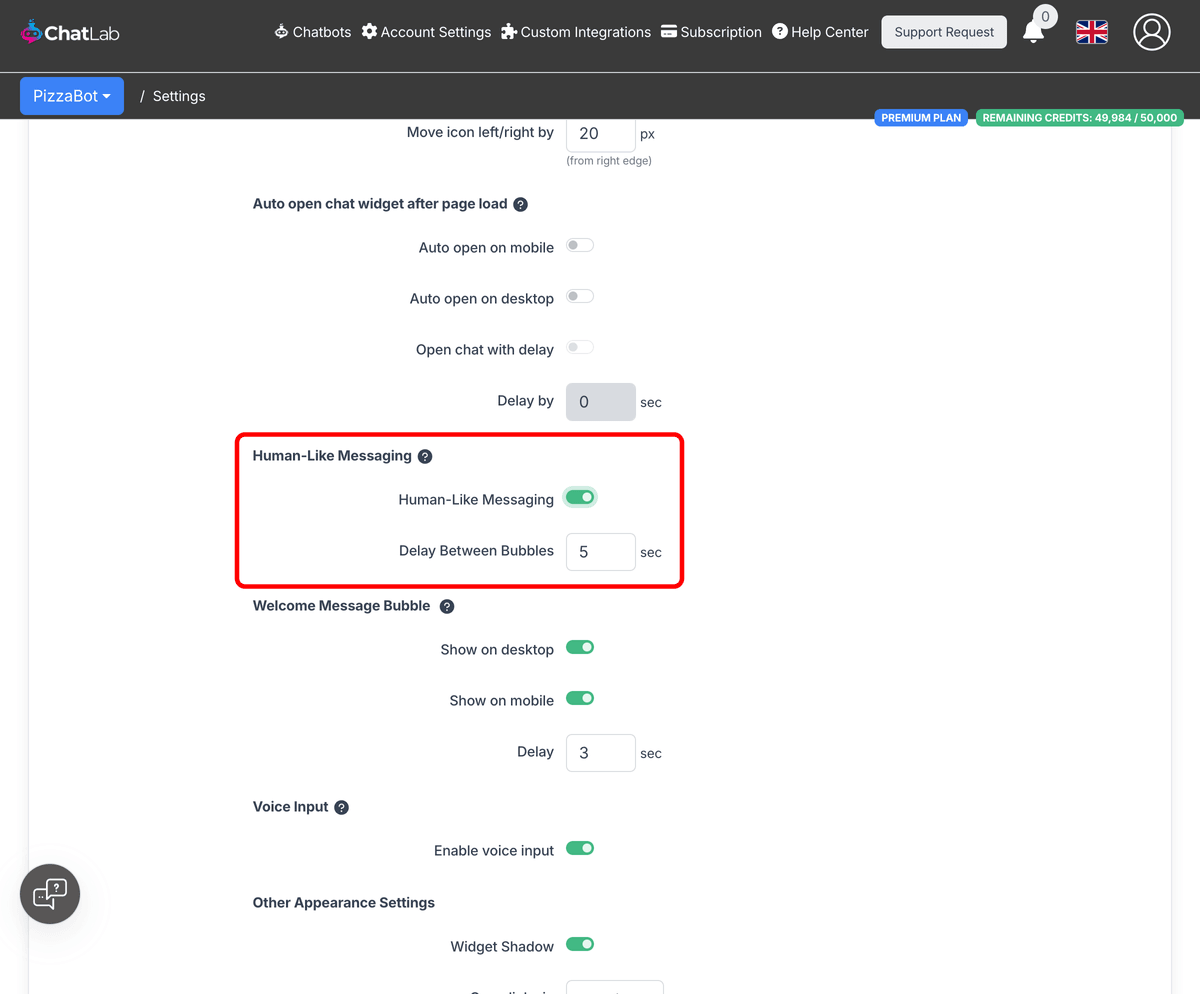 Human-Like Messaging settings