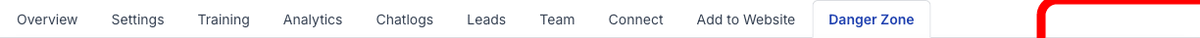 Bot navigation tabs with Danger Zone highlighted