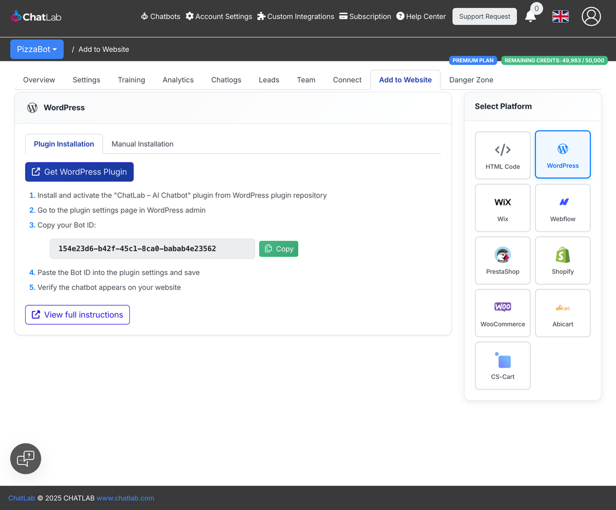 WordPress platform with Plugin Installation tab