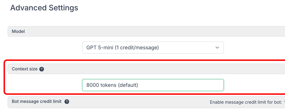 Context size setting