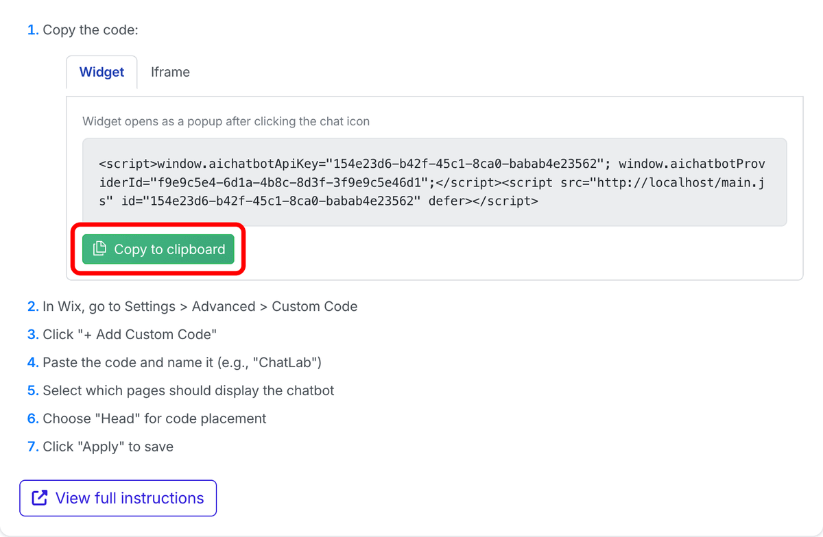 Copy to clipboard button highlighted
