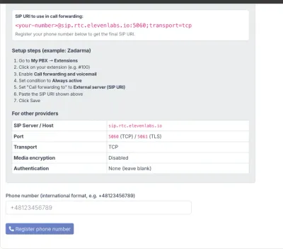 Phone Number SIP Trunk configuration