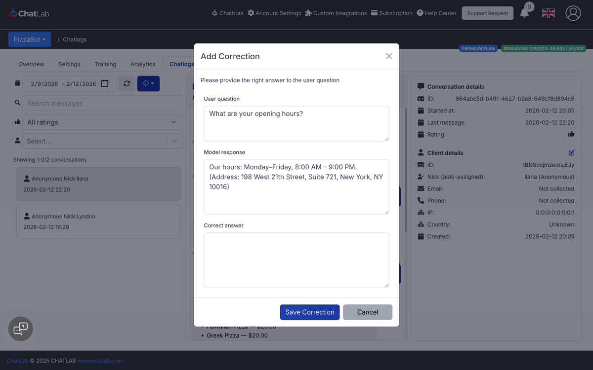 Add Correction modal|width=60
