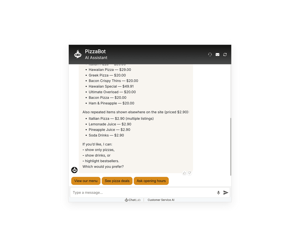 Chatbot displayed via sharing link in frame mode