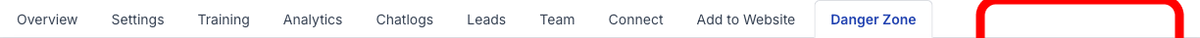 Bot navigation tabs with Danger Zone tab