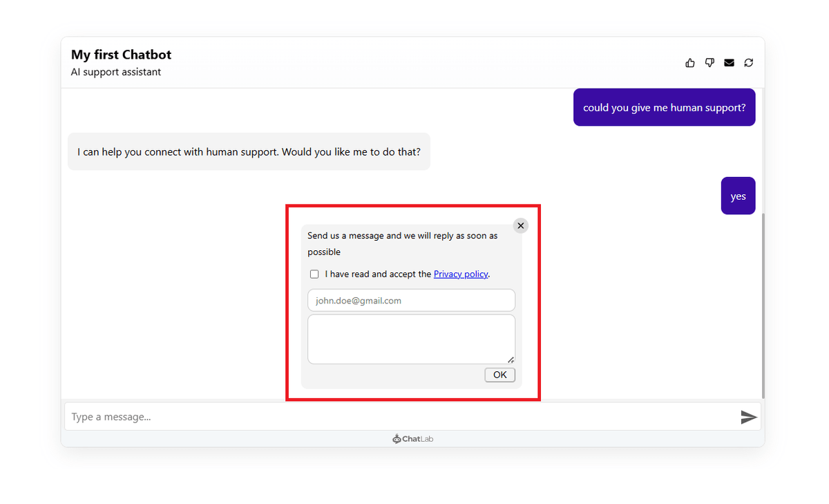 Contact form in the chat widget|width=50